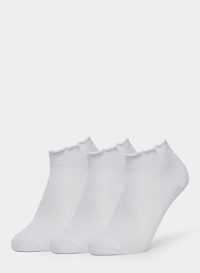 Styli Pack of 3 - Kids White Solid Ankle Socks - Image 1